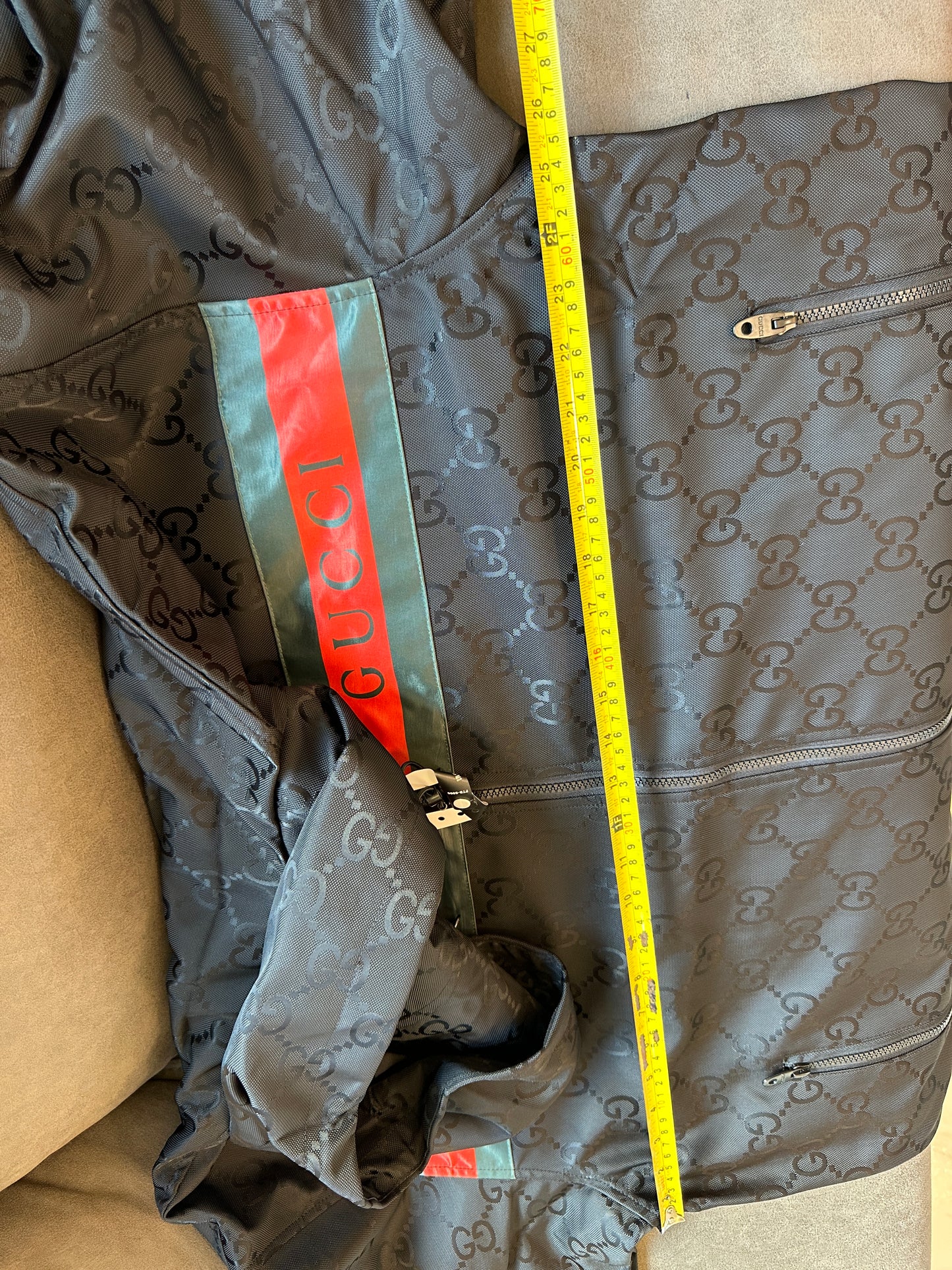 Gucci GG Monogram Windbreaker Jacket Black with Red Green Stripe