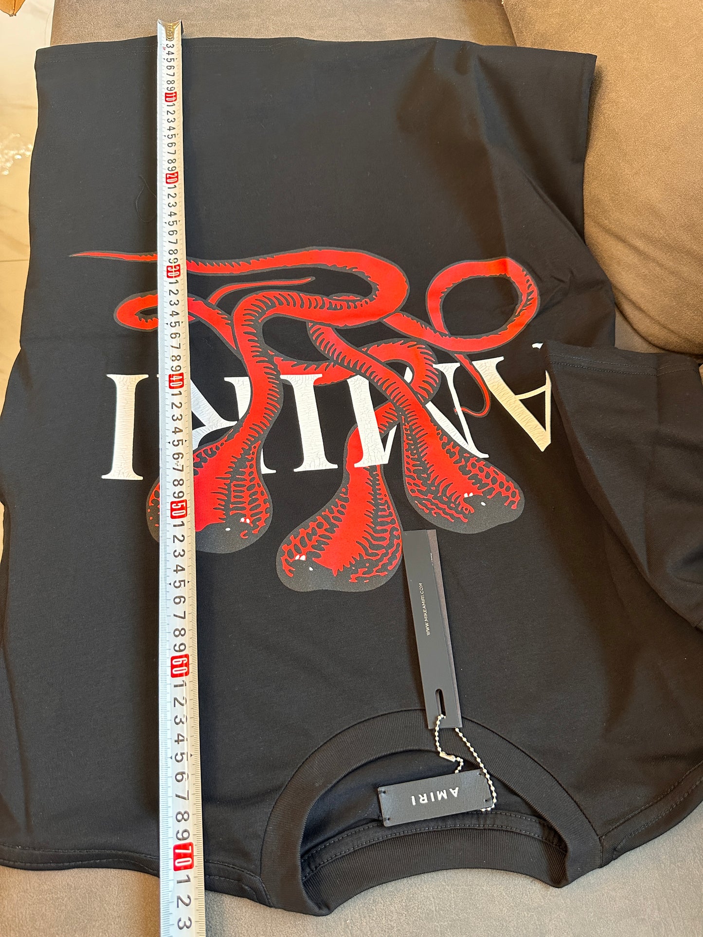 Amiri Black T-shirt with Red Snake Graphic
