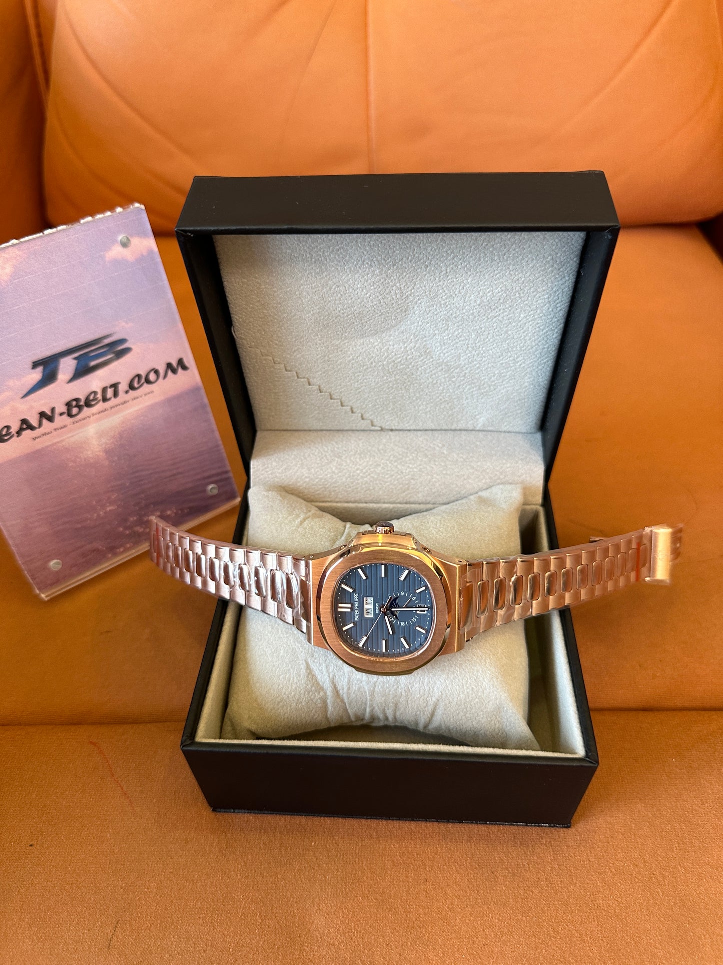 Patek Philippe Nautilus Rose Gold Automatic Watch with Moonphase Display