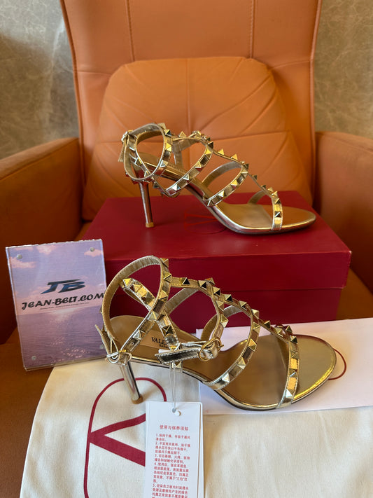 Valentino Rockstud Gold Strappy High Heels Sandals