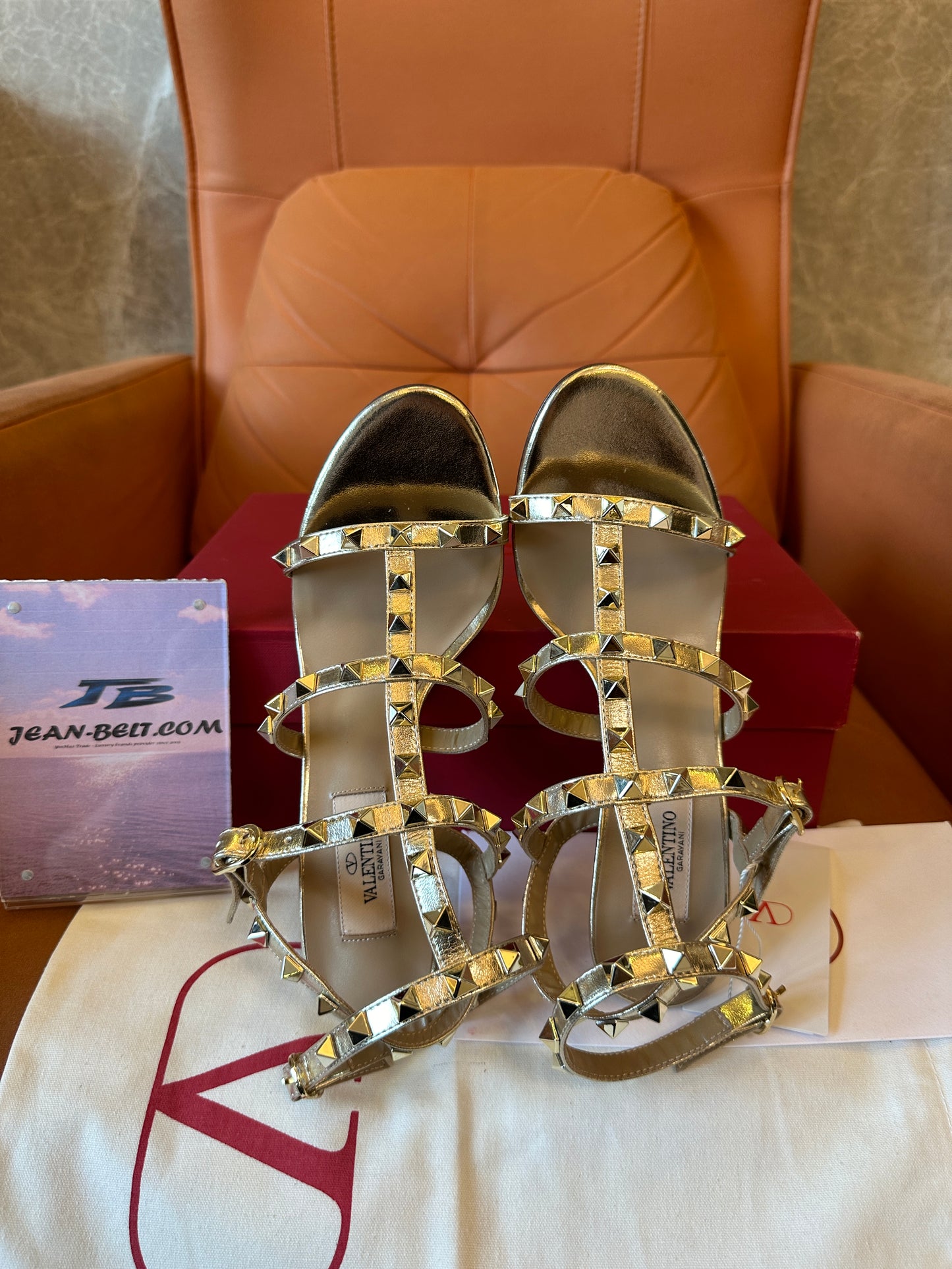 Valentino Rockstud Gold Strappy High Heels Sandals