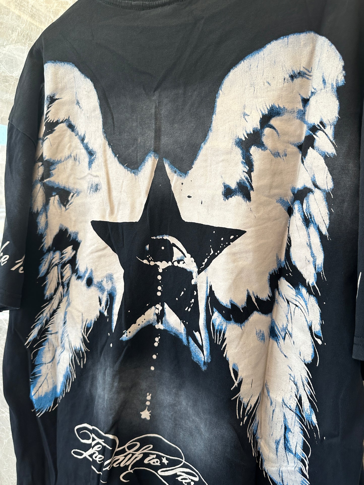 Hellstar "Path to Paradise" Black Graphic T-Shirt – Angel Wings & Crown Print