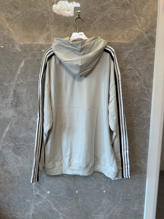 Balenciaga 8 Logo Hoodie – Light Grey with Striped Sleeves