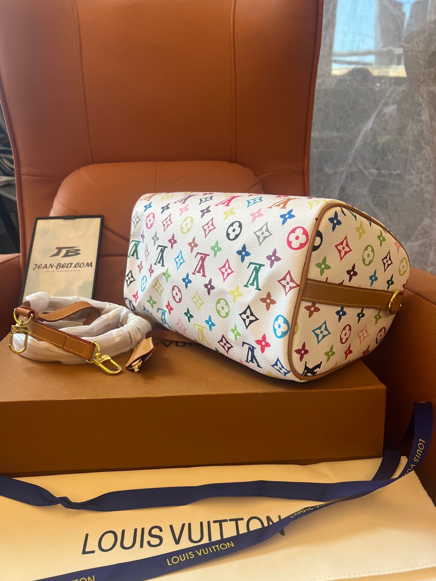 Louis Vuitton White Rainbow Monogram Canvas Leather Speedy 30 Shoulder Bag