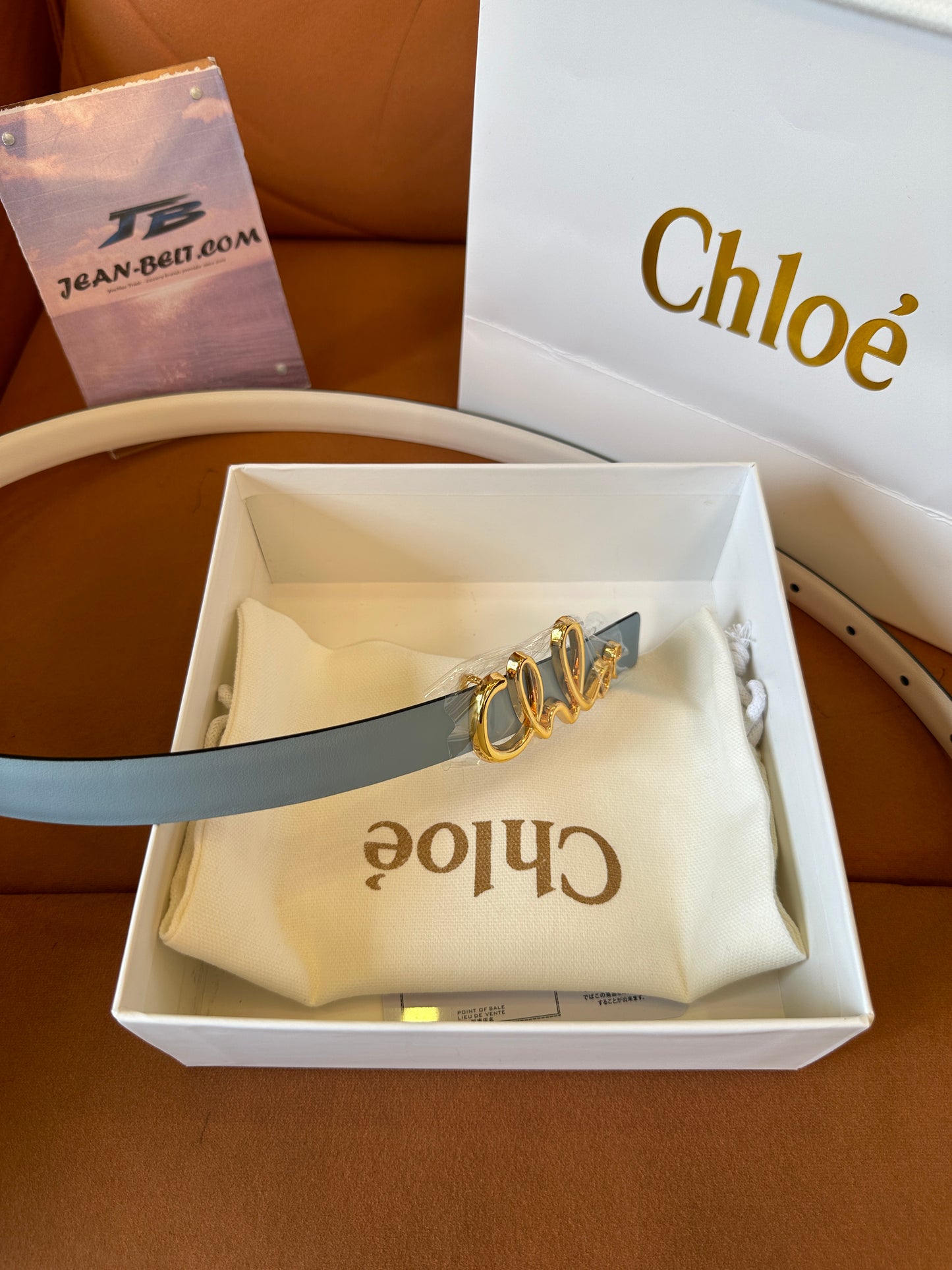 Chloé Alphabet Logo Leather Belt – Light Blue