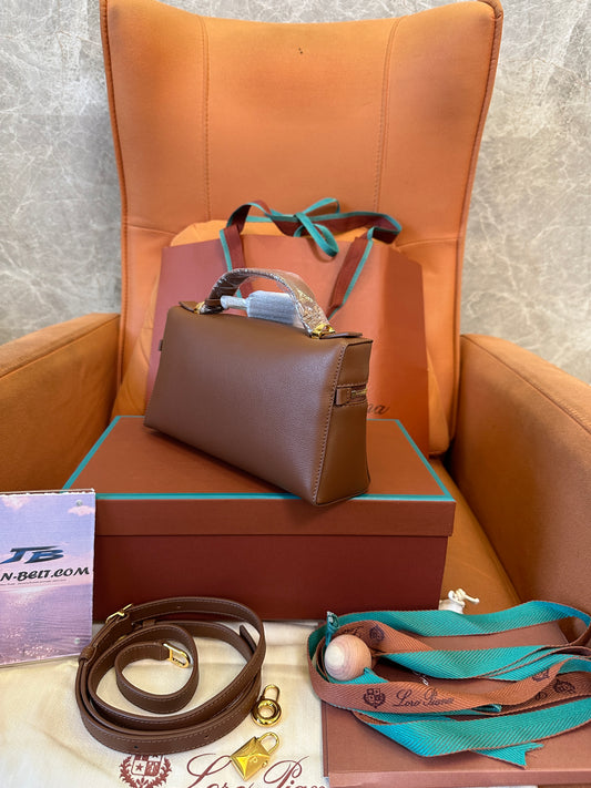 Loro Piana Classic Box Leather Top Handle Bag – Brown | Structured Small Handbag