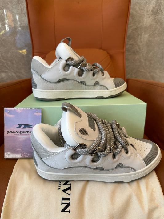 Lanvin Curb Low-Top Sneakers in Grey and White | Chunky Leather Skate Shoes