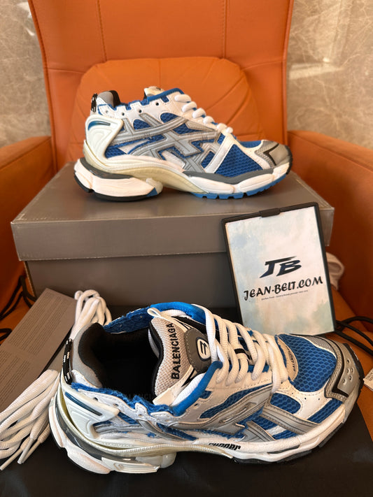 Balenciaga Triple S Sneakers - White, Blue, and Silver Mesh and Leather