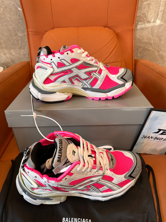 Balenciaga Triple S Sneakers - Pink, White, and Silver Mesh and Leather