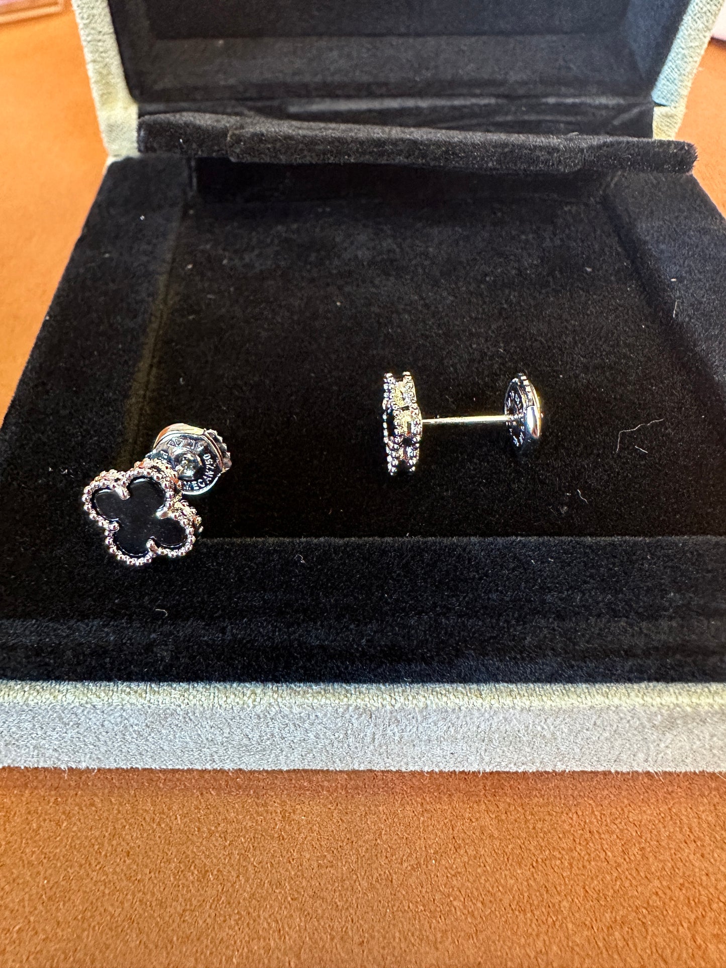 Van Cleef & Arpels Mini Alhambra Black Onyx Earrings in 18K White Gold