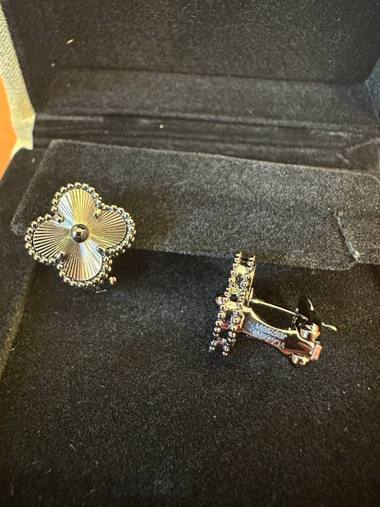 Van Cleef & Arpels Vintage Alhambra Guilloché White Gold Earrings