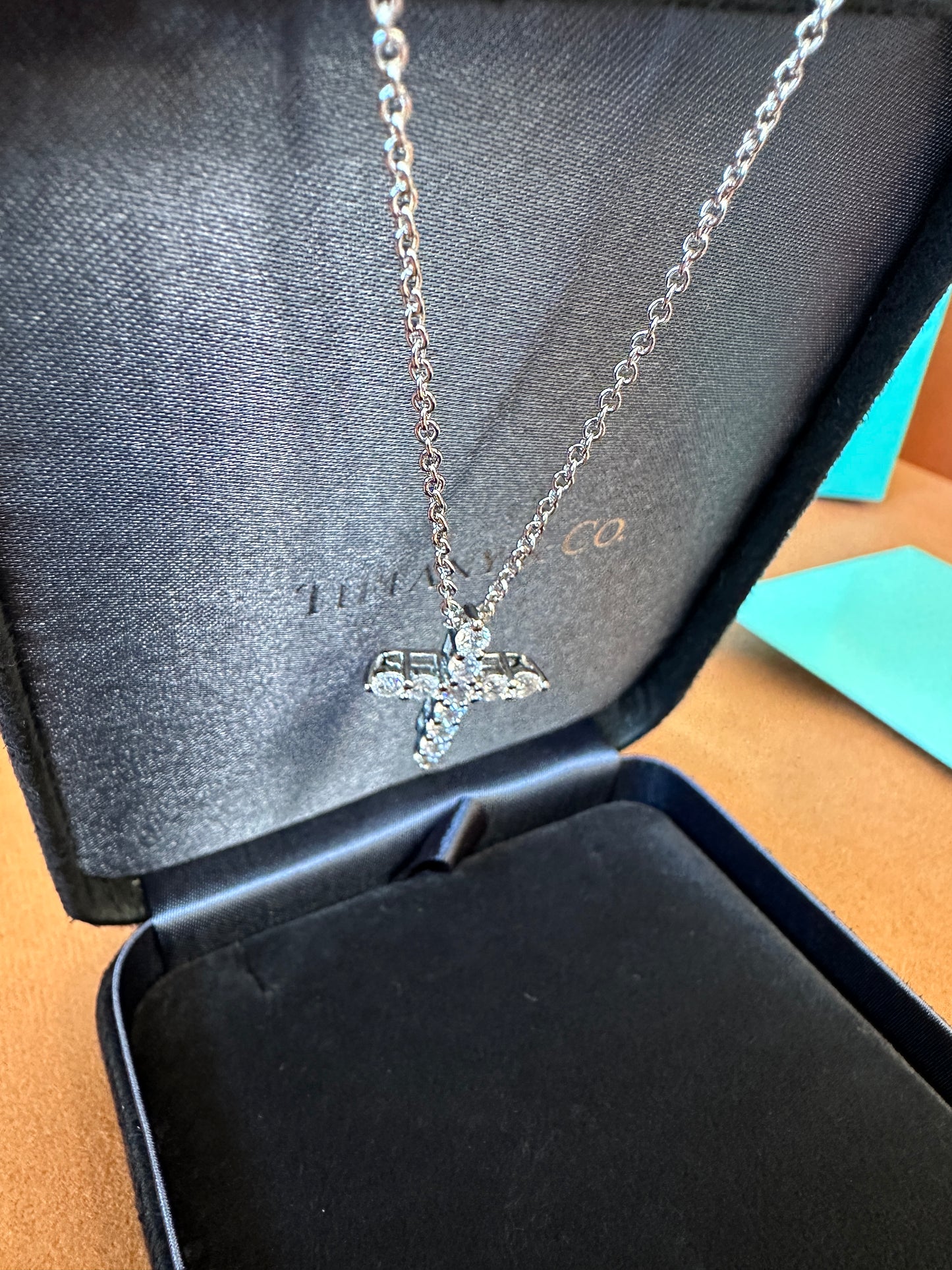 Tiffany & Co. Diamond Cross Pendant Necklace in White Gold