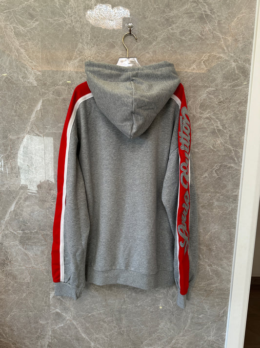 Louis Vuitton Grey & Red Logo Stripe Contrast Hoodie