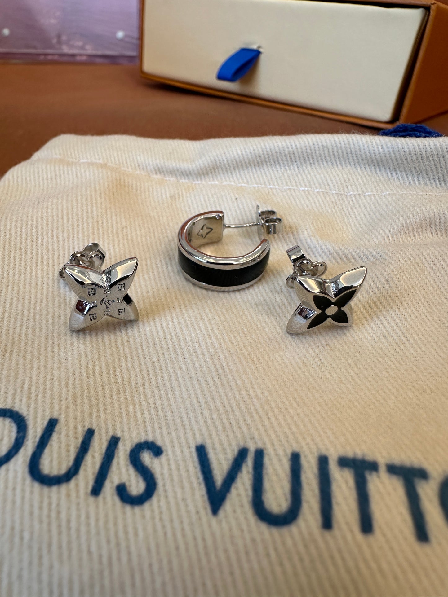 Louis Vuitton Star Blossom Earrings Set – Silver-tone Monogram Stud Trio