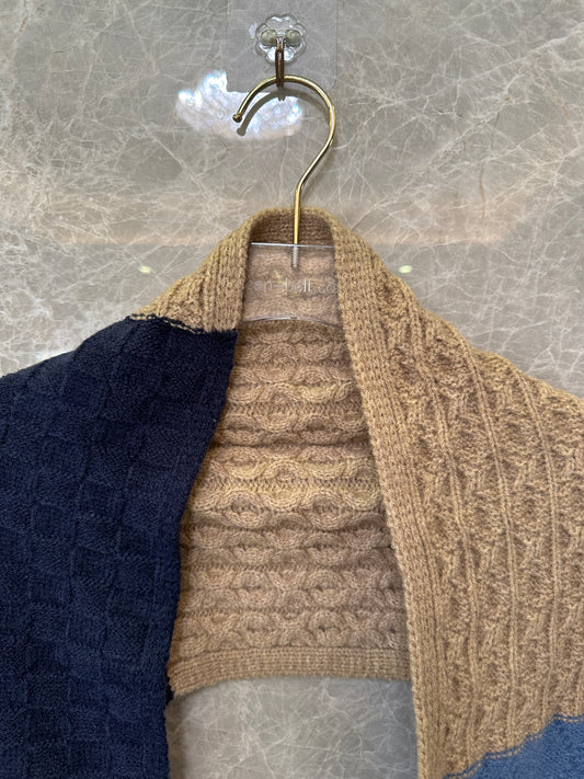 Louis Vuitton Color-Block Wool Scarf – Navy, Camel & Blue Knit with LV Logo