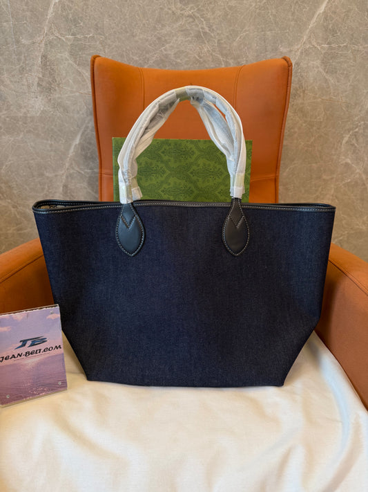 Gucci Denim Logo Tote Bag Large Shopper