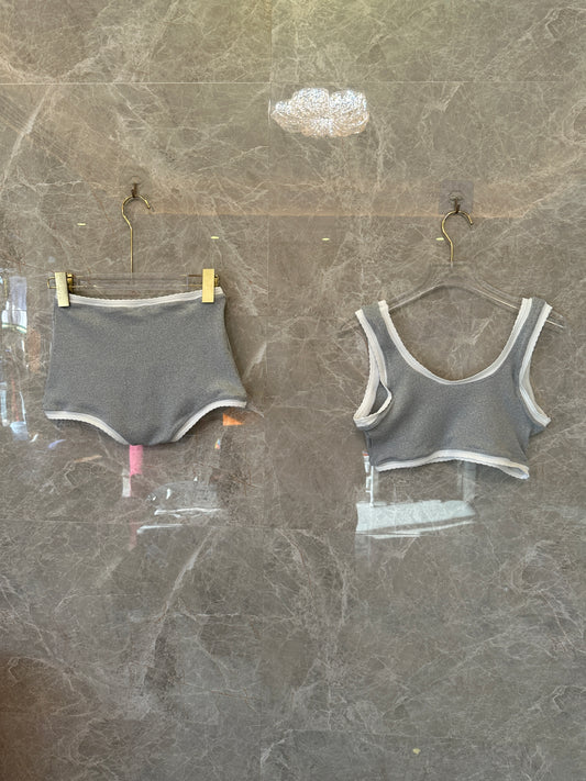 Miu Miu Grey Terry Cotton Crop Tank and Shorts Set