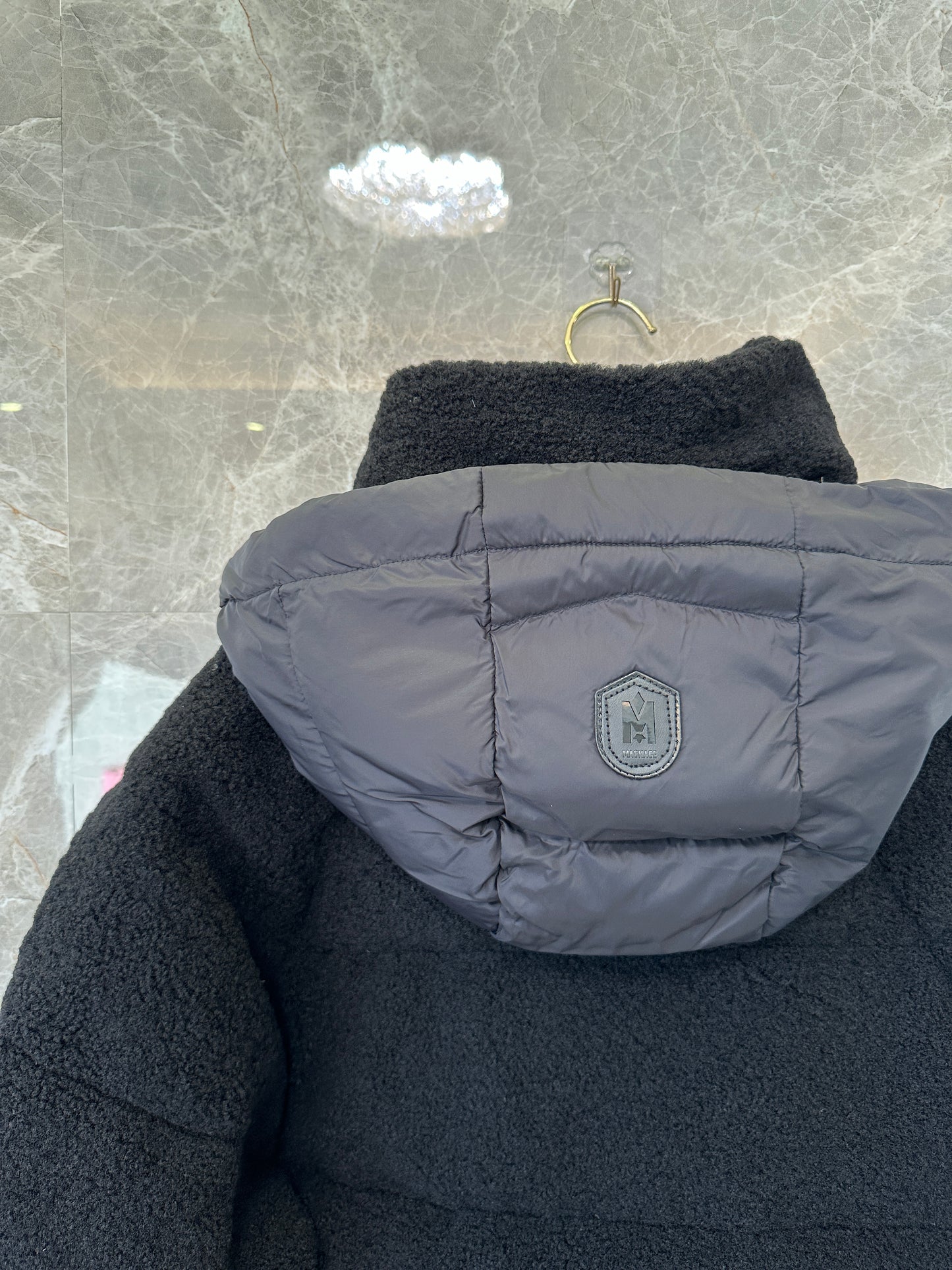 Mackage Black Shearling Down Jacket with Detachable Hood