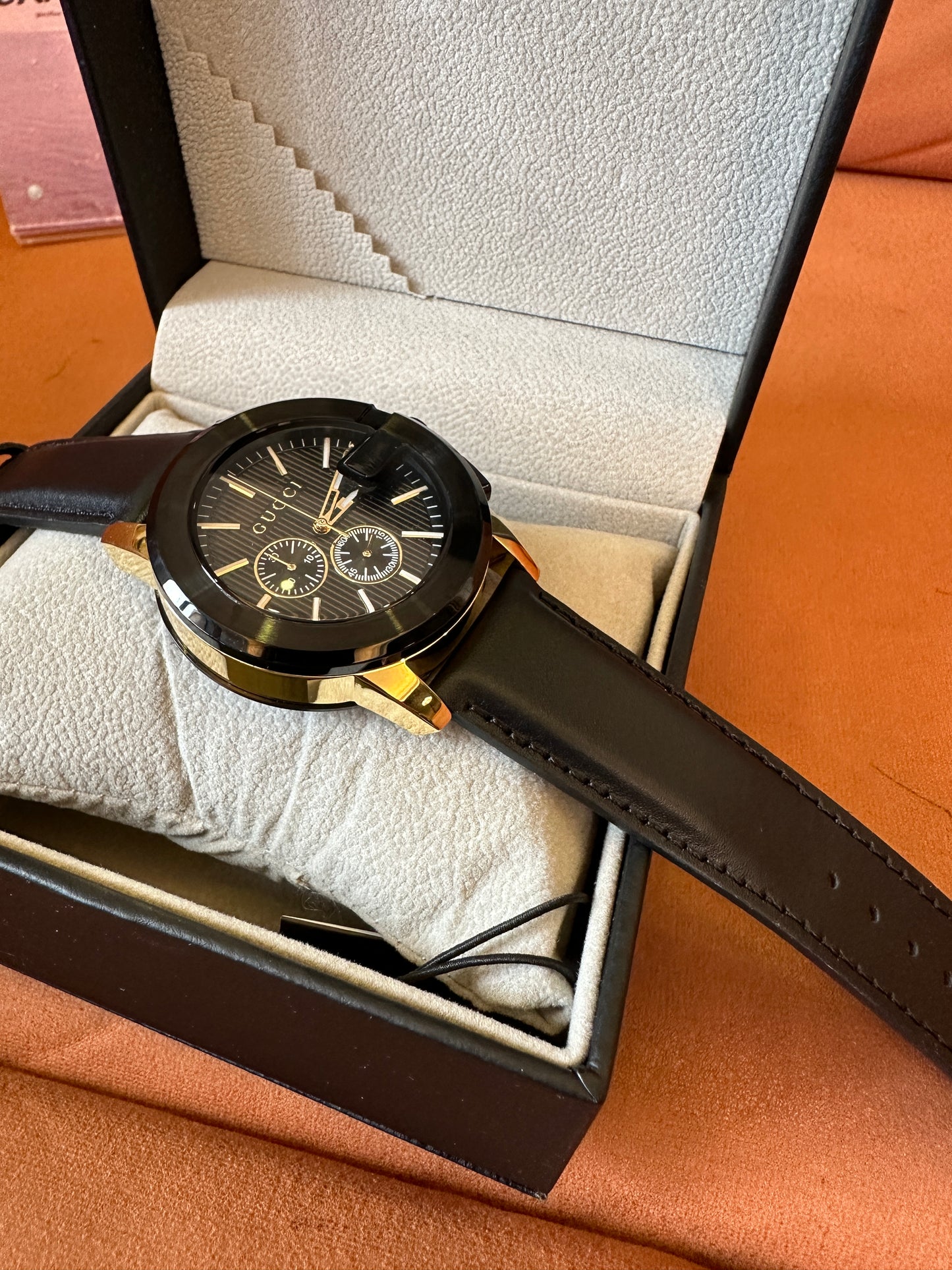 Gucci Black Chronograph Watch with Leather Strap
