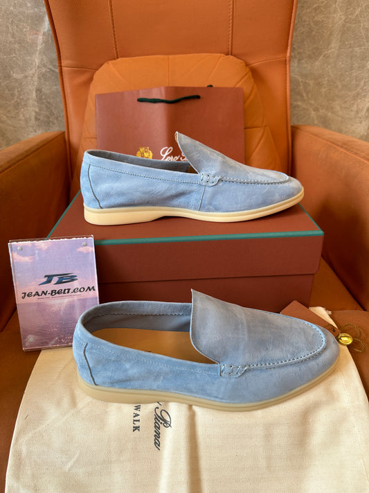 Loro Piana Summer Walk Suede Loafers Light Blue