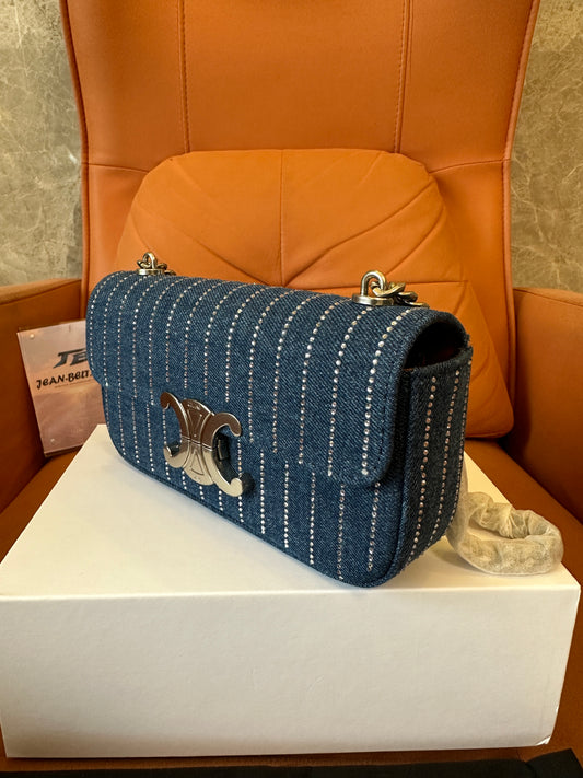 Celine Triomphe Denim Chain Shoulder Bag