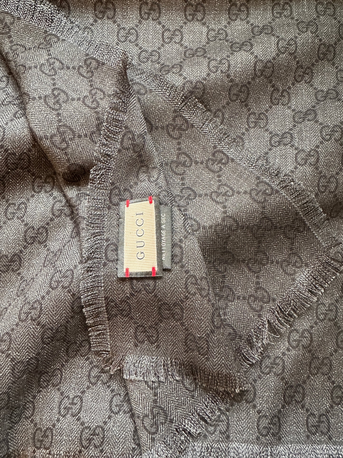 Gucci GG Monogram Silk Scarf with Web Stripe