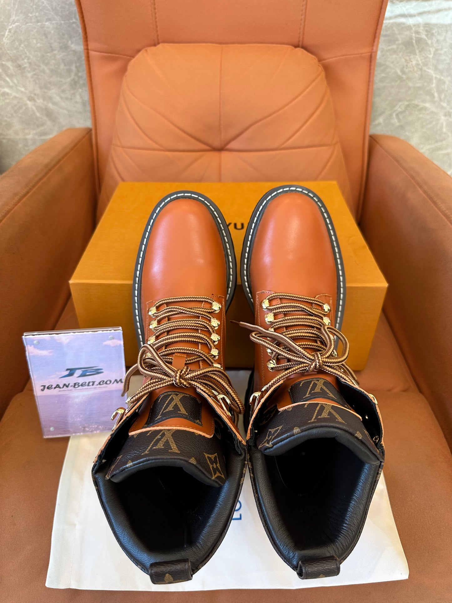 Louis Vuitton Monogram Leather Lace-Up Ankle Boots