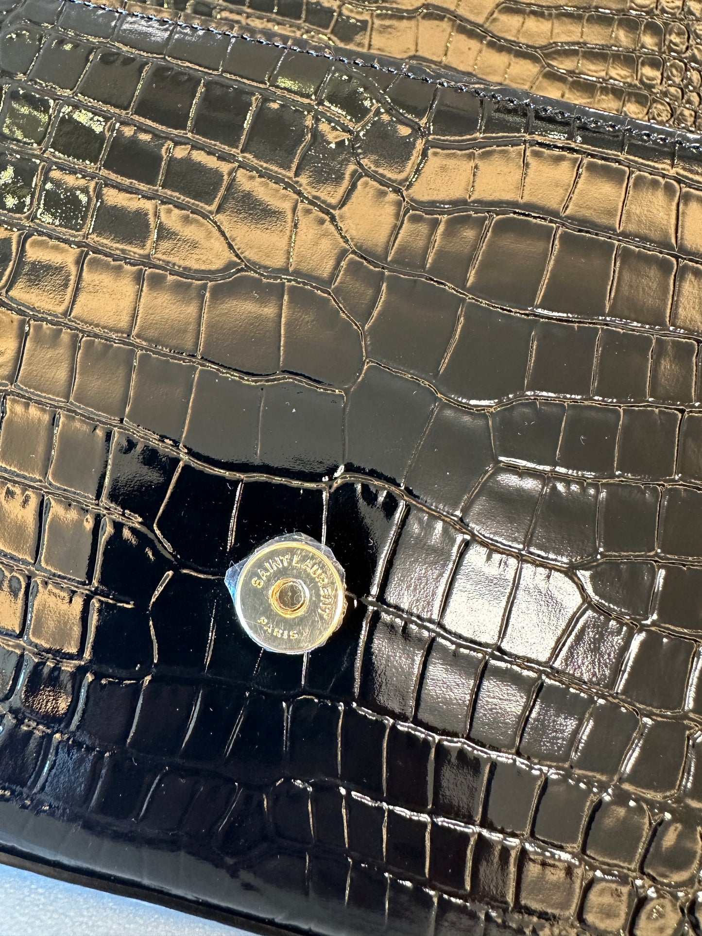 Saint Laurent Crocodile-Embossed Chain Clutch