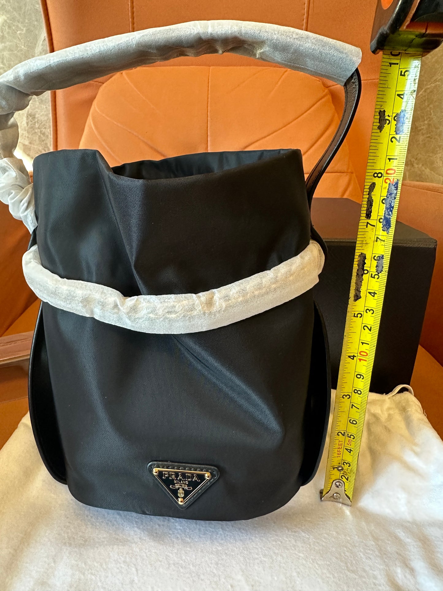Prada Black Nylon Bucket Bag with Chain Detail