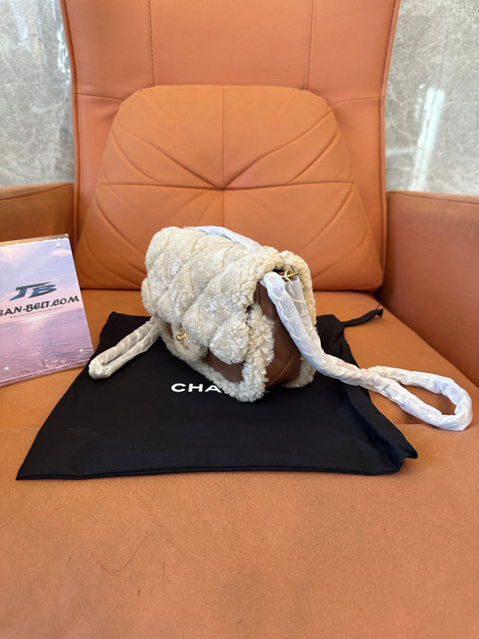 Chanel Shearling Quilted Flap Bag with Chain Strap