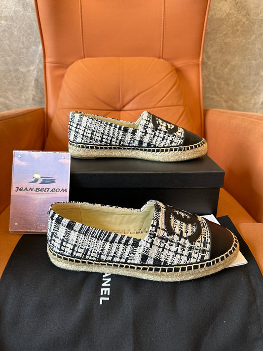 Chanel Tweed Espadrilles with Leather Toe Cap and CC Logo