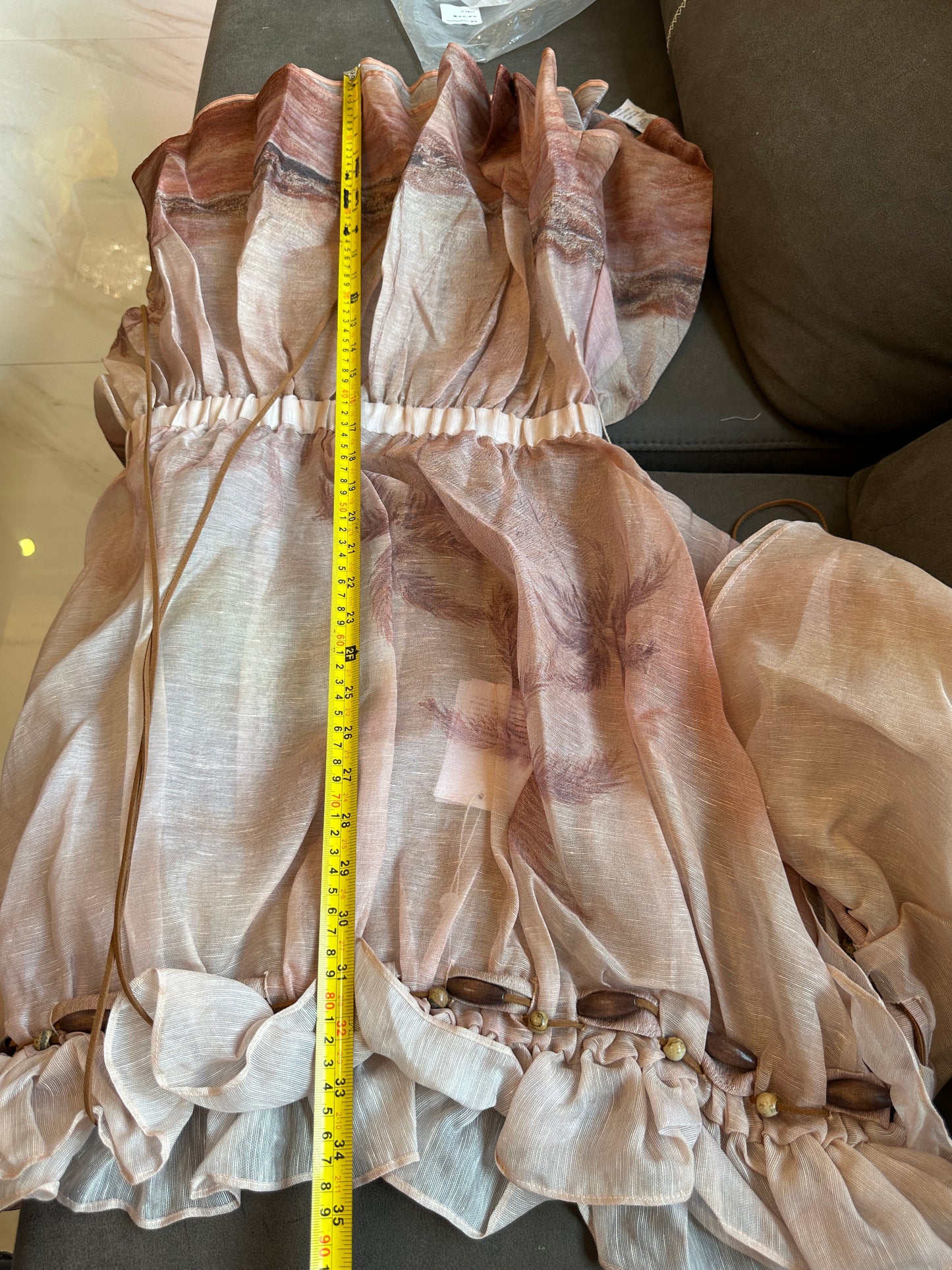 Zimmermann Ruffled Silk Dress with Waist Tie in Earthy Tones