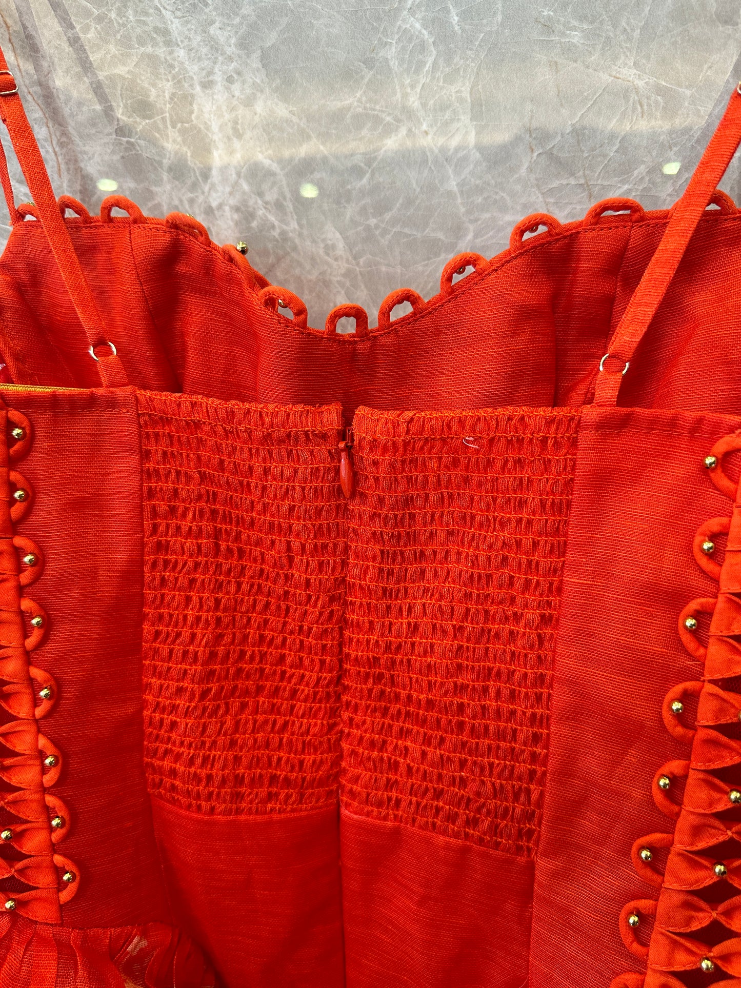 Zimmermann Lace-Up Bodice Mini Dress in Red