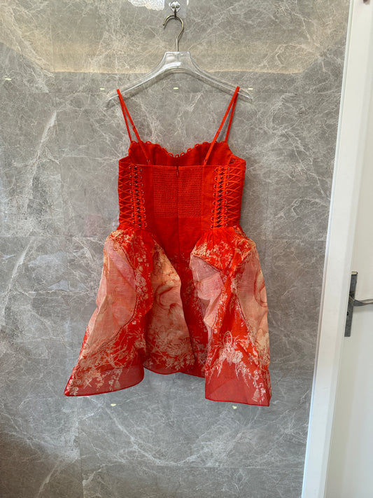 Zimmermann Lace-Up Bodice Mini Dress in Red