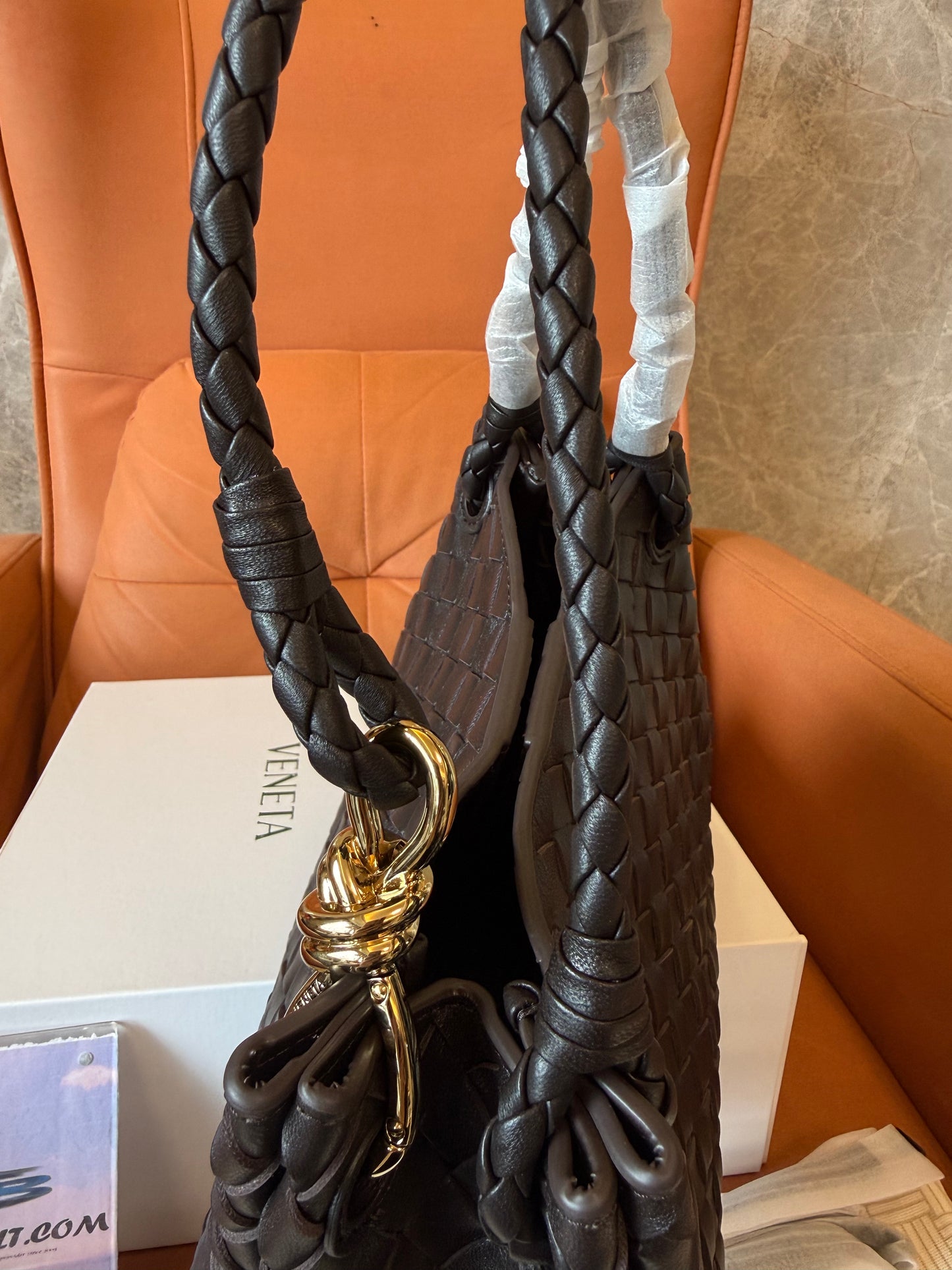 Bottega Veneta Intrecciato Woven Leather Top Handle Bag Dark Brown