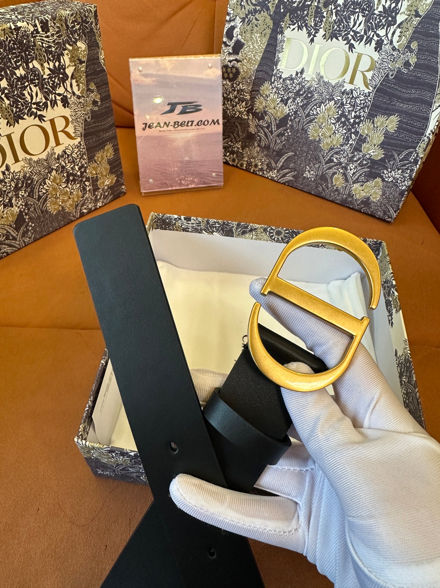 Dior D-Buckle Black Leather Belt with Gold Hardware