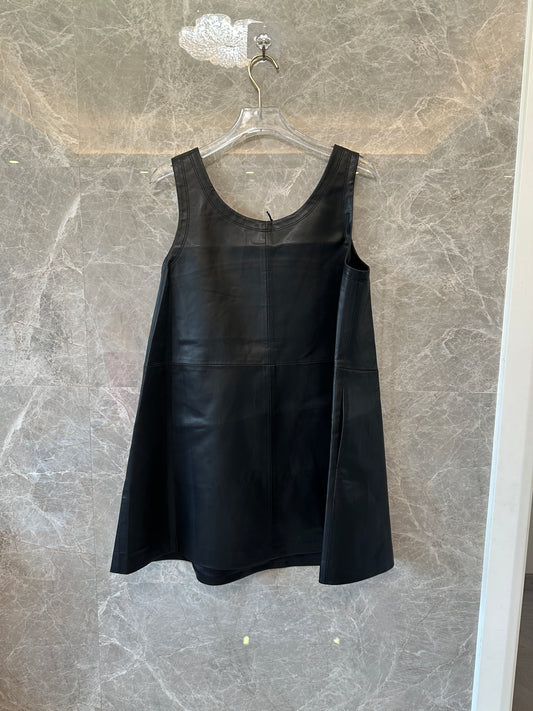 Miu Miu Black Sleeveless Leather Mini Dress
