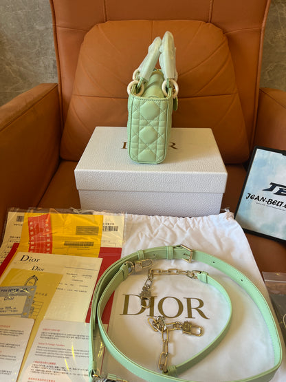 Christian Dior Lambskin Cannage Medium Lady D-Joy Pastel Peyote Green