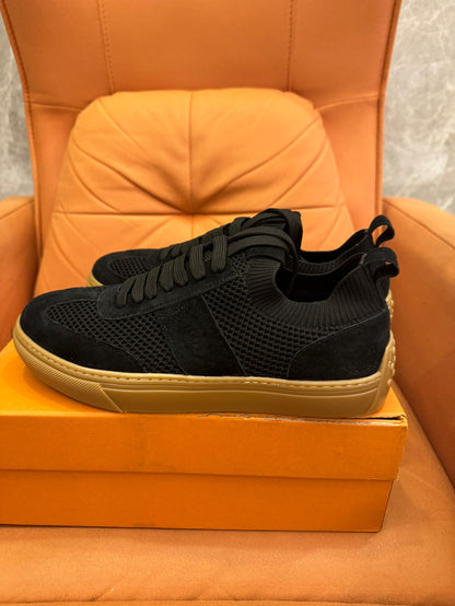 Tod’s Black Knit & Suede Low-Top Sneakers