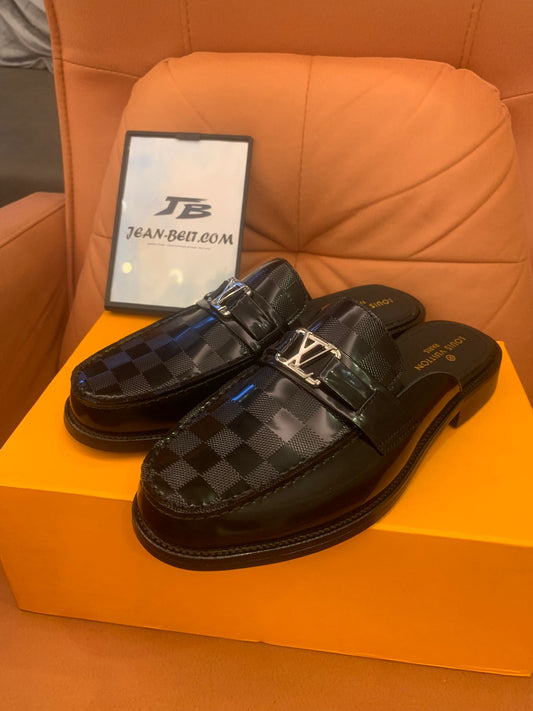 Louis Vuitton black damier slip-on loafers