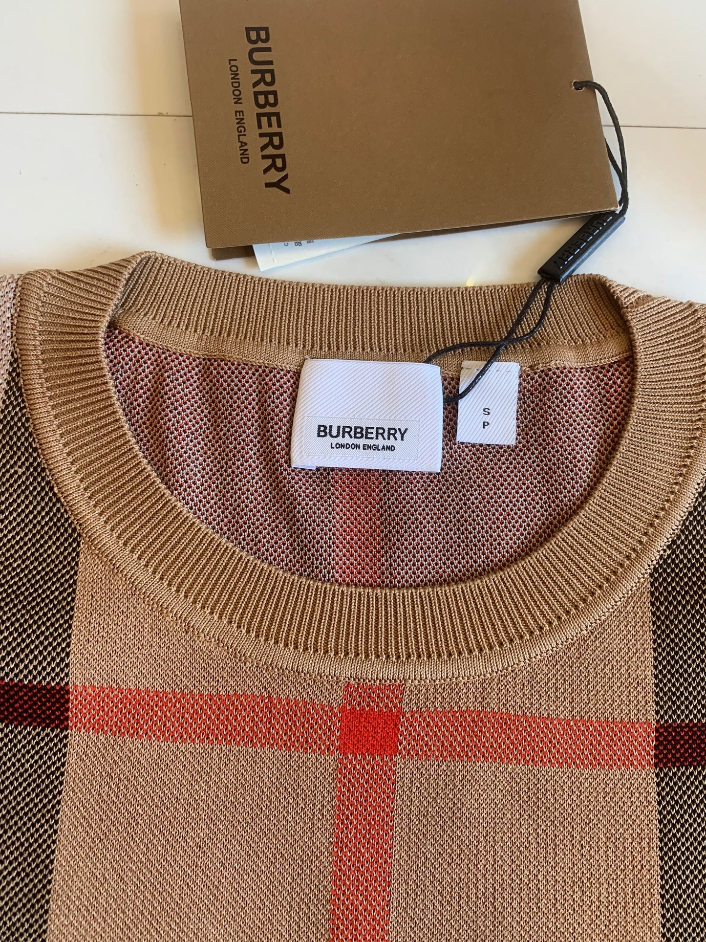 Burberry Checked Short-Sleeve Knit Top