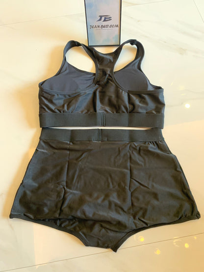 Conjunto de baño con logotipo negro de Balenciaga para mujer: top de espalda cruzada y shorts de baño