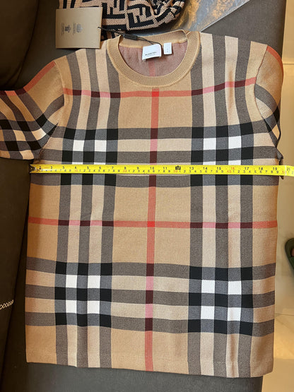 Burberry Checked Short-Sleeve Knit Top