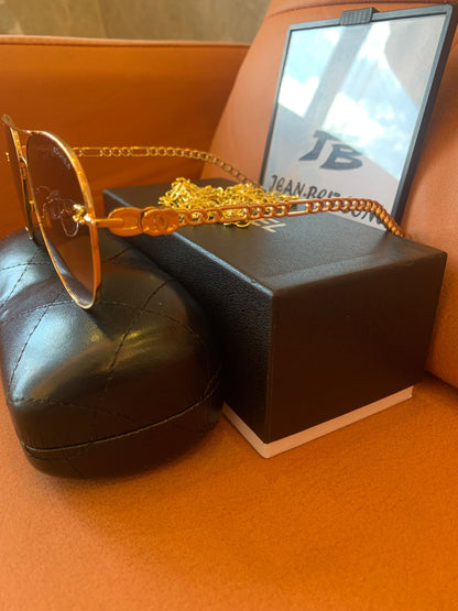 Chanel Gold Aviator Sunglasses with Chain Accent