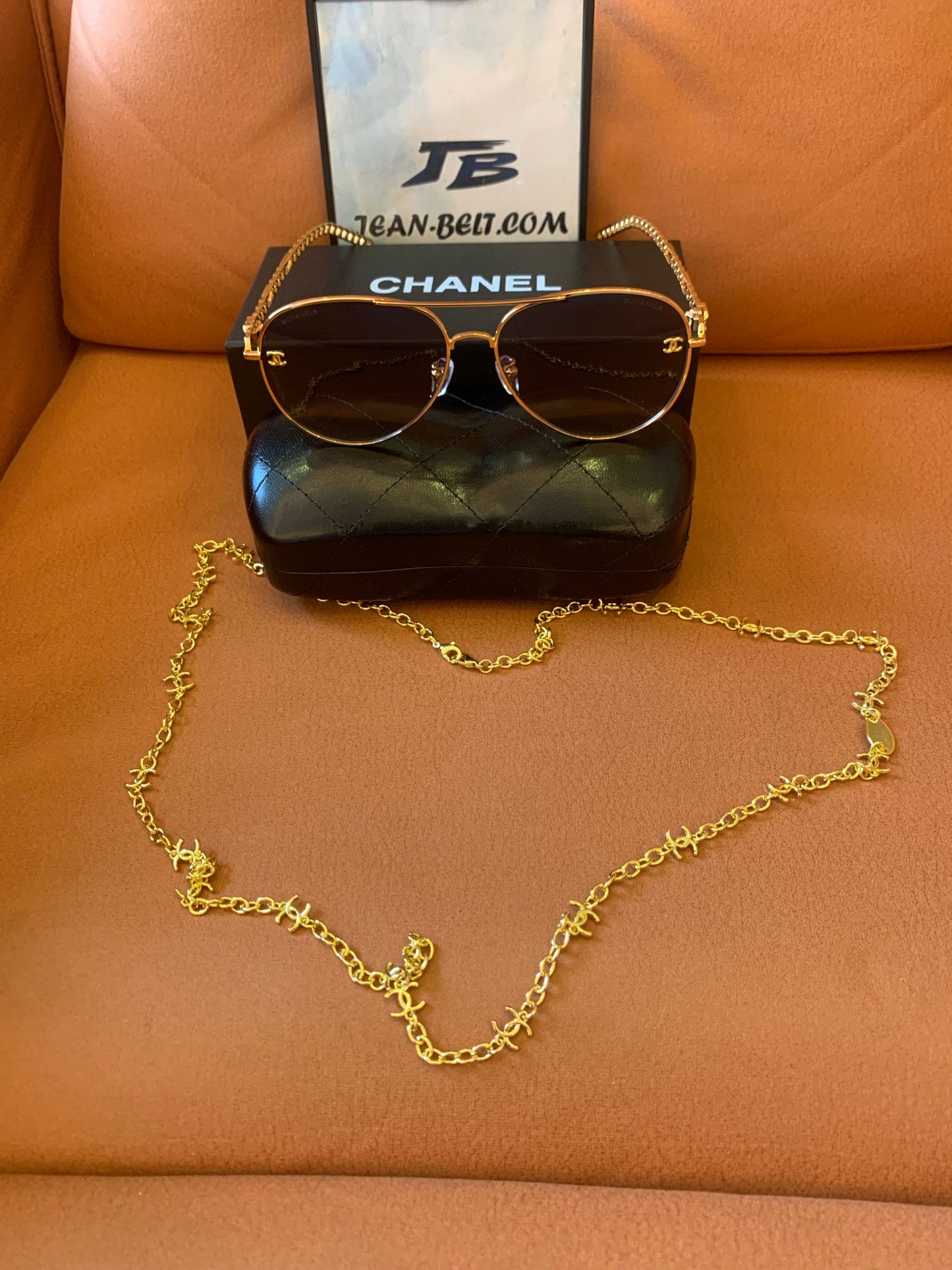 Chanel Gold Aviator Sunglasses with Chain Accent