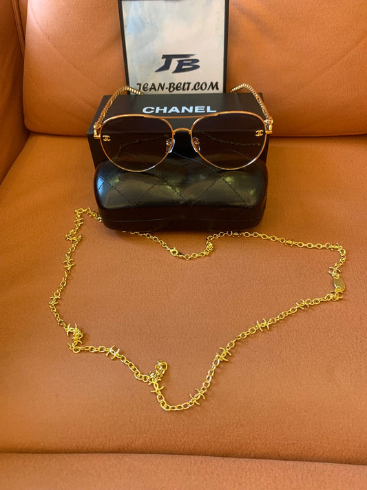 Chanel Gold Aviator Sunglasses with Chain Accent