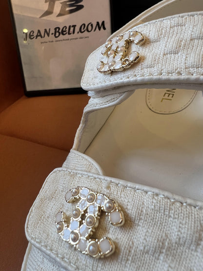 Chanel Dad Sandals CC White Grained Calfskin