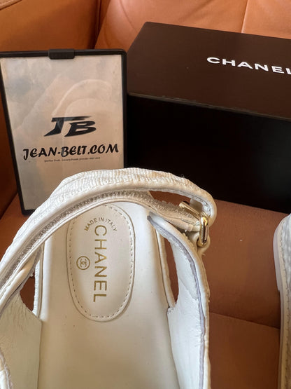 Chanel Dad Sandals CC White Grained Calfskin