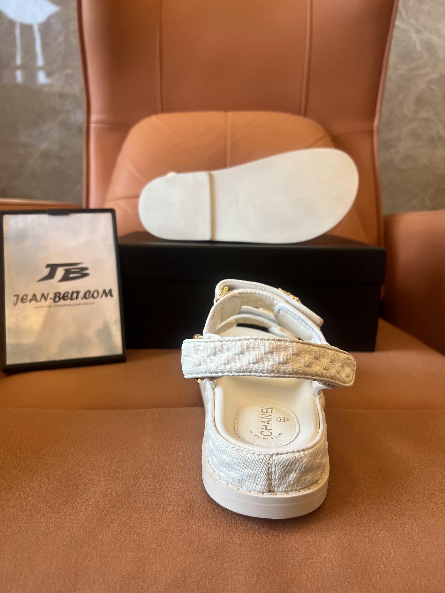 Chanel Dad Sandals CC White Grained Calfskin