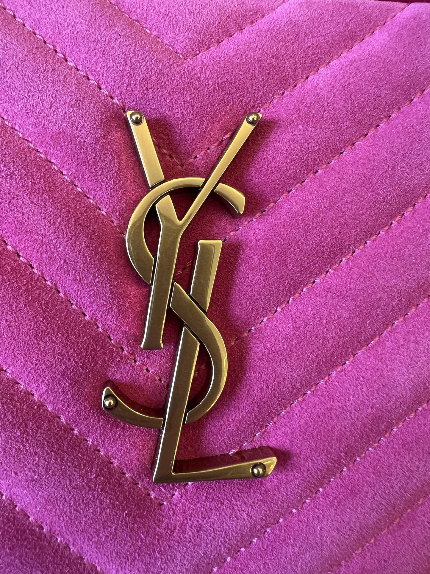 Saint Laurent  women lou camera bag in quilted suede and smooth leather-pink
